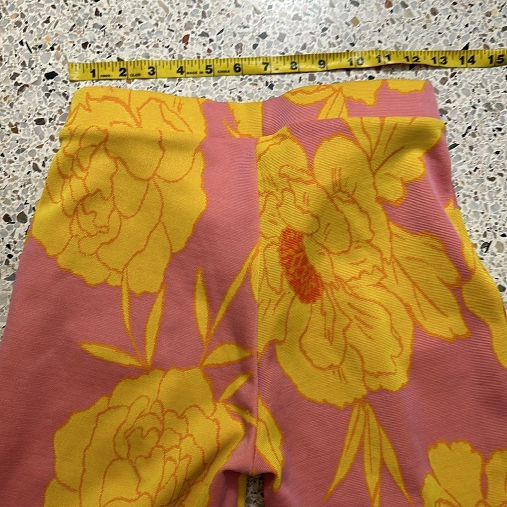 Zara pink yellow floral retro 60’s pull on pants high rise medium m - Picture 6 of 7